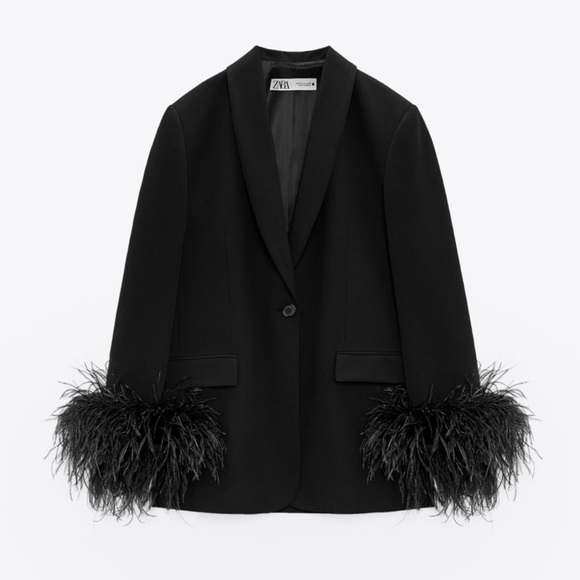 “Last one”ZARA BLOGGERS FAV FEATHER TRIM BLAZER - Picture 11 of 16